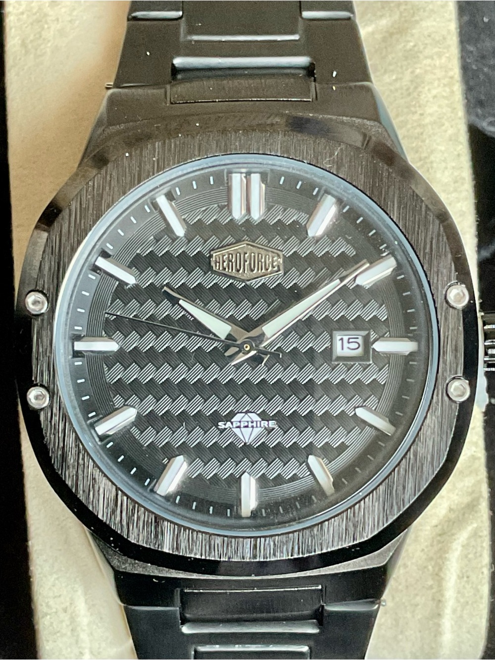 NIB Impressive Heroforce Quartz Watch Gorgeous Woven Pattern Dial +Date